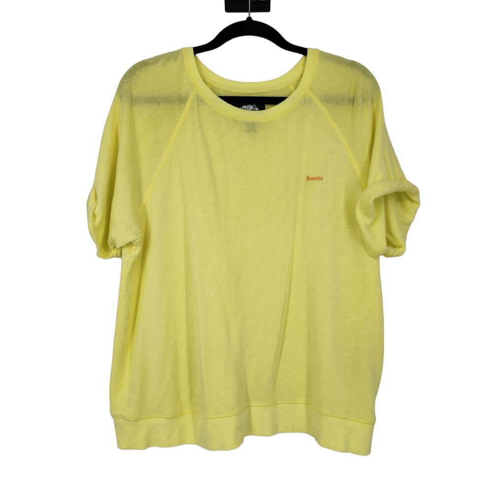 Roots Yellow Lightweight Cotton Blend Short Sleeve Sweater Top Size Large